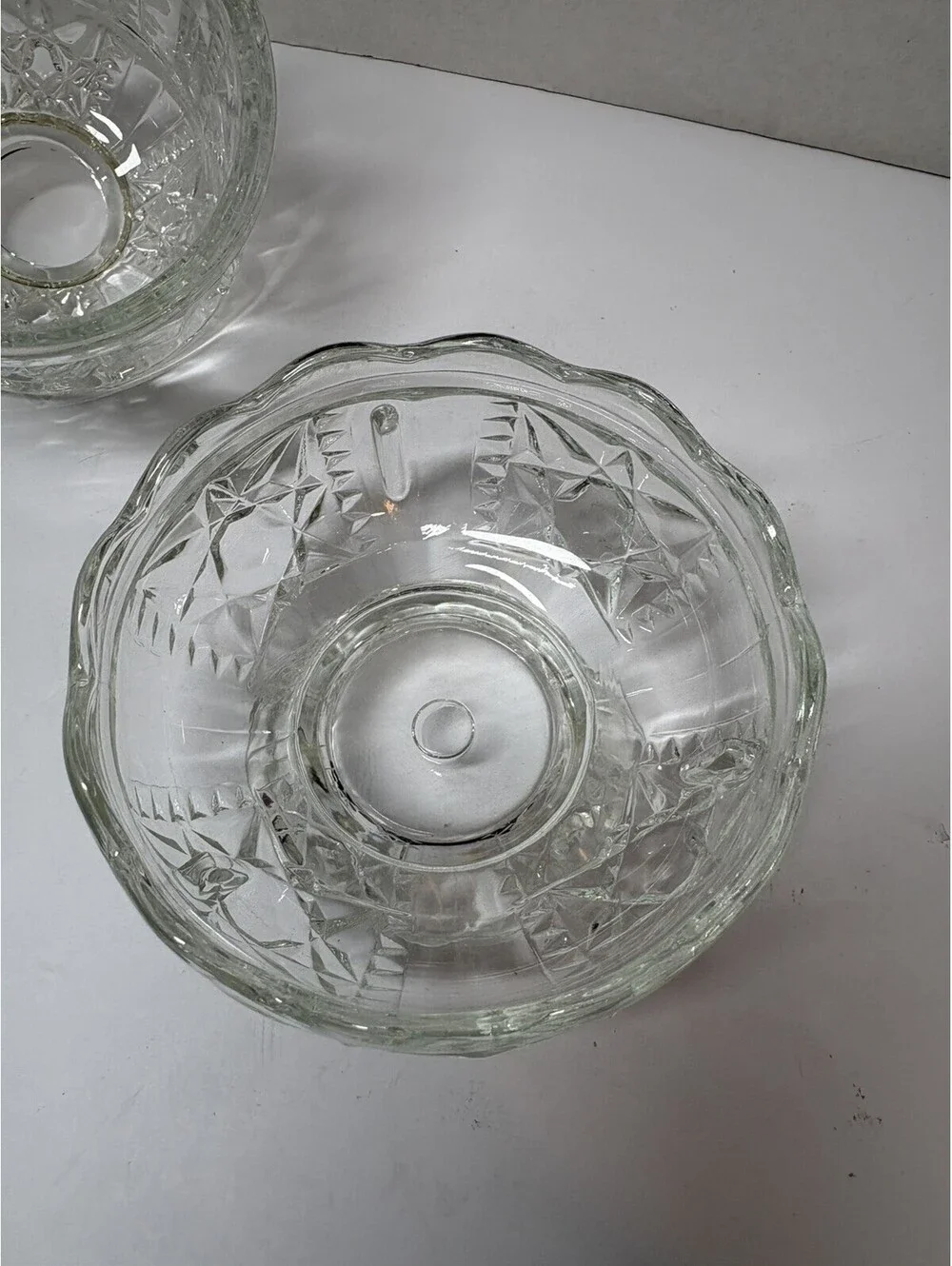 Indiana Glass Co. Clear Stars And Bars Fairy Lamp Candle Holder MCM Vintage